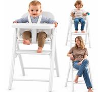 LIONELO Celia, chaise haute en bois évolutive, à partir de 6 mois jusqu'à 110 kg, réglable, harnais 5 points, coussin de siège confortable, facile à nettoyer - Blanc crème