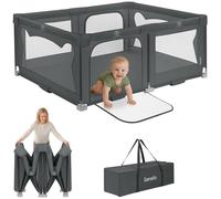 Parc pour enfants LIONELO Florence Easy Fold 151 x 185 cm, filet respirant, sûr, portable, pliable, 2 entrées, sac de transport - Gris