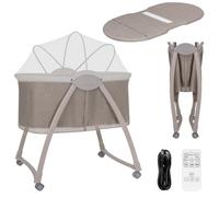lionelo Gaya Berceau Électrique pour Bébé, Balancement Automatique Latéral | Télécommande et Panneau Tactile, Matelas Confortable, Mélodies Bruits Blancs Vibrations, Structure Pliable, Moustiquaire