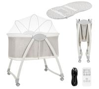 lionelo Gaya Berceau Électrique pour Bébé, Balancement Automatique Latéral | Télécommande et Panneau Tactile, Matelas Confortable, Mélodies Bruits Blancs Vibrations, Structure Pliable, Moustiquaire