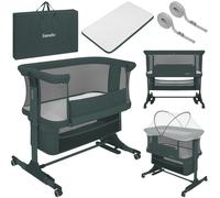 Lionelo Jodie - Lit d'appoint 3 en 1 pour bébé, berceau, lit bébé, réglable en hauteur, avec matelas et moustiquaire - Vert