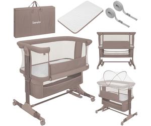 Lionelo Jodie - Lit d'appoint 3 en 1 pour bébé, berceau, lit de bébé, réglable en hauteur, avec matelas et moustiquaire - Beige taupe