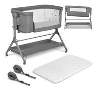 Lit bébé cododo 3en1 LIONELO Leonie Plus - Berceau - Réglable en hauteur et inclinaison - Matelas haute densité - Gris