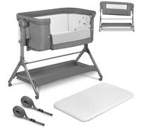lionelo Leonie Plus Lit Bébé 3 en 1 Jusqu’à 9kg, Lit Bébé Cododo et Berceau, Hauteur Réglable, Parois Aérées, Côté Amovible, roulettes Freinées, Grand Panier