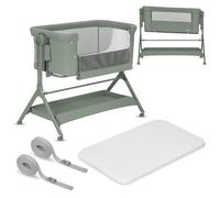 Lit d'appoint Lionelo Leonie Plus 3 en 1, jusqu'à 9 kg, autoportant, avec 6 niveaux de réglage en hauteur - Vert