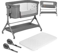 Lionelo Lit d'enfant Leonie Plus, Lit d'appoint 3 en 1 jusqu'à 9kg, Réglage en hauteur - Gris