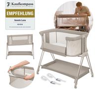 LIONELO Luna, lit portable avec matelas, co-sleeping, du nouveau-né à 9 kg. Hauteur et inclinaison réglables, 4 roues avec blocage - Beige