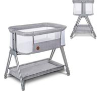 LIONELO Luna, lit portable avec matelas, co-sleeping, du nouveau-né à 9 kg. Hauteur et inclinaison réglables, 4 roues avec blocage - Gris