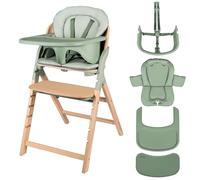 LIONELO Megan Chaise haute en bois, évolutive de 6 mois à 110 kg, repose-pieds réglable, harnais 5 points, coussin d'assise, facile à nettoyer - Vert