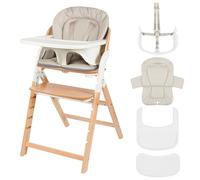 Lionelo Megan Chaise Haute Bébé Évolutive en Bois, 6 Mois à 110 kg | Siège 3 niveaux, repose-pieds 5 niveaux, harnais 5 points, coussin lavable, insert silicone lave-vaisselle, Blanc