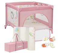 LIONELO Parc Mille Plus jusqu'à 15 kg, 6-36 mois, avec matelas mousse, set de jouets colorés et sac de transport pratique - Rose
