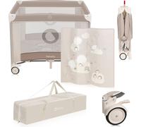 Lionelo Parc Bonnie jusqu'à 15 kg, Accès latéral zippé, Côtés avec mailles d'air, Pliage rapide, Roues avec frein Beige