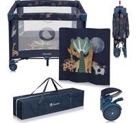 Lionelo Parc Bonnie jusqu'à 15 kg, Accès latéral zippé, Côtés avec mailles d'air, Pliage rapide, Roues avec frein Blue