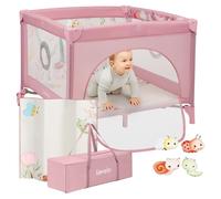 LIONELO Parc Mille Plus jusqu'à 15 kg, 6-36 mois, avec matelas mousse, set de jouets colorés et sac de transport pratique - Rose