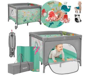 LIONELO Parc Mille Plus jusqu'à 15 kg, 6-36 mois, avec matelas mousse, set de jouets colorés et sac de transport pratique - Vert