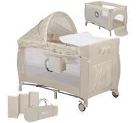Lionelo SVEN PLUS Lit Bébé, Table à Langer 0-3 ans (Jusqu’à 15 kg) | Système de Pliage Rapide, Jouets, Baldaquin Suspendu avec Moustiquaire, Entrée Latérale Supplémentaire Rouleaux, Mobiles