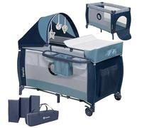 Lionelo SVEN PLUS Lit Bébé, Table à Langer 0-3 ans (Jusqu’à 15 kg) | Système de Pliage Rapide, Jouets, Baldaquin Suspendu avec Moustiquaire, Entrée Latérale Supplémentaire Rouleaux, Mobiles