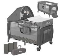 Lionelo SVEN PLUS Lit Bébé, Table à Langer 0-3 ans (Jusqu’à 15 kg) | Système de Pliage Rapide, Jouets, Baldaquin Suspendu avec Moustiquaire, Entrée Latérale Supplémentaire Rouleaux, Mobiles