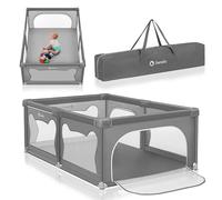 Lionelo Parc pliable pour enfants WILLOW, de 0 à 48 mois, 120 cm x 180 cm x 68 cm, parc pour bébés avec filet respirant - Gris