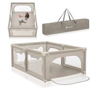 Lionelo Parc pliable pour enfants WILLOW de 0 à 48 mois, 120 cm x 180 cm x 68 cm, parc pour bébés avec filet respirant - Beige