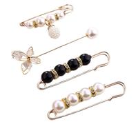 LIOOBO Épingles de Sûreté Broches Élégantes Perles Lot de 4 en Alliage Décoratives pour Vêtements Clip pour Tenue Quotidienne et Soirées