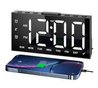 LIORQUE Horloge Numérique Reveil Numerique, Équipée d'un Grand Écran LED, 2 Ports USB, d'un Mode d'Heure d'Été, Volume/Luminosité Réglables, d'une Fonction de Répétition et de 2 Alarmes, Idéale Chambr