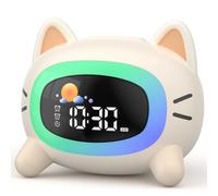 LIORQUE Reveil Enfant Educatif Jour/Nuit, Réveil Enfant avec Veilleuse, Machine Sonore, Deux Alarmes, Mode W nd, Réveil Rechargeable d'entraînement au Sommeil pour Garçons Filles - Chat
