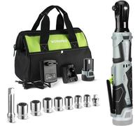 liquet Sans Fil 12V WORKPRO, 3/8'', 55N.m, Charge Rapide en 1 Heure, 1 Batterie de 2,0 Ah liquet Electrique avec Lumière LED et 9 Accessoires et Sac de Rangement