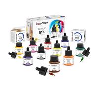 Liquidraw Lot de 10 encres acryliques pour artistes 35 ml pour peinture, dessin, peinture, art, pinceaux