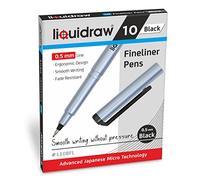 Liquidraw Lot de 10 stylos à pointe fine noire de 0,5 mm pour artistes, écriture, dessin, calligraphie, croquis, design ergonomique, encre résistante à la décoloration