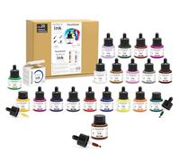 Liquidraw Lot de 20 encres acryliques pour artistes - Étanche - 35 ml - Professionnel - Pour peinture, dessin, peinture, art, pinceaux, papier, carton, toile, tissu et bois