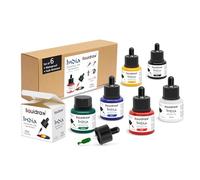 Liquidraw Lot de 6 flacons de 35 ml d'encre de couleur imperméable avec compte-gouttes - Encre de Chine pour calligraphie, stylos, pinceaux et stylos à plume - Idéal pour le dessin, l'écriture et les