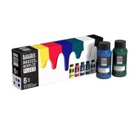 Liquitex 3699430 Basics Fluid - Set acylique - Peinture acrylique à consistance fluide, à séchage rapide, résistante à la lumière, imperméable, à base d'eau, 6 couleurs en flacons de 118 ml