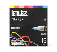 Liquitex 3699489 Marqueurs multisurfaces avec pointes durables et base aqueuse à séchage rapide - couleurs vives sur toile, bois, verre, textiles et bien plus encore - Set Expression, 16 x 2 mm
