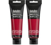 Liquitex 8870012 Basics - Peinture acrylique, peinture artistique monopigmentée, résistante à la lumière, qualité archive, finition satinée, tube de 118 ml - Teinte Alizarine Cramoisie (Lot de 2)
