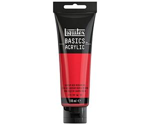 Liquitex 8870015 Basics - Peinture acrylique, peinture artistique monopigmentée, résistante à la lumière, qualité archive, finition satinée, tube de 118 ml - Rouge Cadmium Moyen Imitation