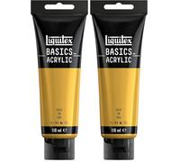 Liquitex 8870020 Basics - Peinture acrylique, peinture artistique monopigmentée, résistante à la lumière, qualité archive, finition satinée, tube de 118 ml - Or (Lot de 2)