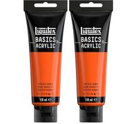 Liquitex 8870077 Basics - Peinture acrylique, peinture artistique monopigmentée, résistante à la lumière, qualité archive, finition satinée, tube de 118 ml - Rouge Orange Vif (Lot de 2)