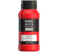 Liquitex 8870424 Basics Fluid - Peinture acrylique à consistance fluide, à séchage rapide, résistante à la lumière, imperméable, à base d'eau, Flacon de 118 ml, Rouge Fluorescent