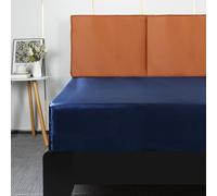 Lirex Drap-housse en satin, housse de matelas de luxe en polyester lisse et soyeux avec poches profondes, lit simple, bleu marine