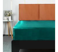 Lirex Drap Housse Satin 150x200cm, pour Matelas Jusqu'à 35 cm, Drap de lit en Satin de Soie Polyester Lisse Respirant, Bleu Vert