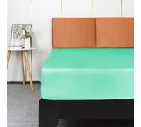 Lirex Drap Housse Satin 150x200cm, pour Matelas Jusqu'à 35 cm, Drap de lit en Satin de Soie Polyester Lisse Respirant, Aqua