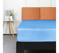 Lirex Drap Housse Satin 180x200cm, pour Matelas Jusqu'à 35 cm, Drap de lit en Satin de Soie Polyester Lisse Respirant, Bleu Clair
