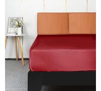 Lirex Drap Housse Satin 200x200cm, pour Matelas Jusqu'à 35 cm, Drap de lit en Satin de Soie Polyester Lisse Respirant, Vin Rouge