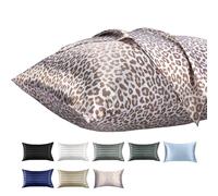 Lirex Lot de 2 Taies d'oreiller Satin avec Fermeture Éclair, Similaires à la Soie, Housse d'oreiller en Satin Polyester pour Cheveux (30 x 50 cm, Léopard Crème)