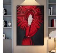 LIRHIQYGF Affiches et impressions d'art abstrait moderne représentant une femme en robe rouge, peintures sur toile, tableaux décoratifs pour salon (40x60cm/cadre)