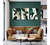 LIRHIQYGF Décoration murale vert émeraude, tableaux abstraits modernes en marbre vert et or sur toile (30 x 50 cm x 3 / cadre intérieur)
