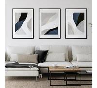LIRHIQYGF Toile imprimée en 3 panneaux, motif abstrait bleu marine et beige, art mural géométrique minimaliste, décoration intérieure (60 x 110 cm x 3 / sans cadre)