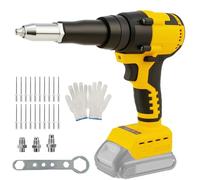 LIROPAU Pistolet à riveter sans fil compatible avec batterie Dewalt 20 V, kit de pistolet à riveter automatique portable de 0,6 cm, 3/16", 5/32", avec lumière LED, 20 rivets, 3 adaptateurs et gants