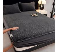 Lirzxin Drap-Housse 90x200x30 cm, Drap Housse Réglable Jacquard Épais Couleur Unie Texturé Ondulé Hiver Draps Housses Velours Anti-Poussière, Anti-Rides, Antidérapante, Gris Foncé